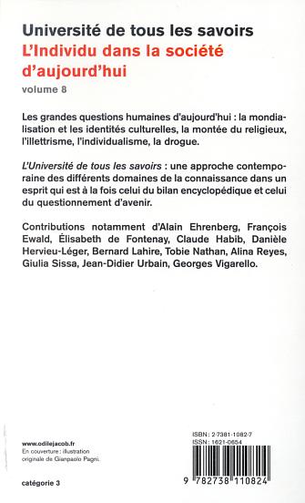 L' individu dans la soci�t� d'aujourd'hui, par  Universit� de tous les savoirs [4e de couverture]